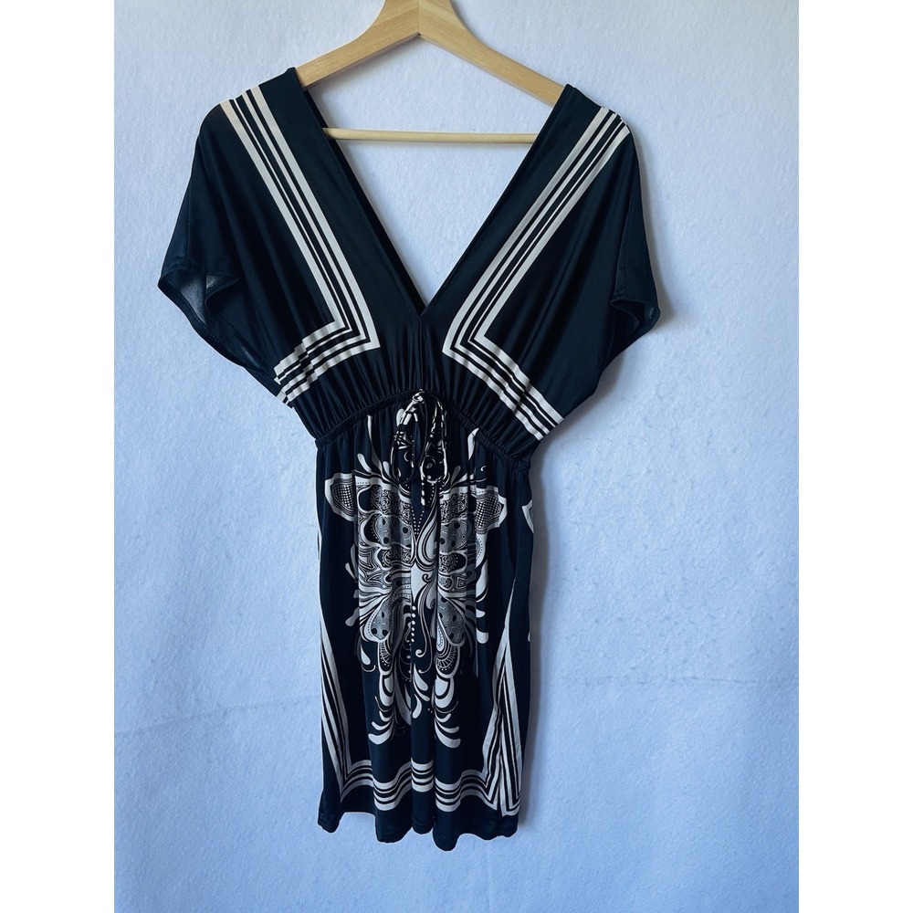 Shoreline Black White Paisley Geometric Swim Cover Up Dress One Size Fits All